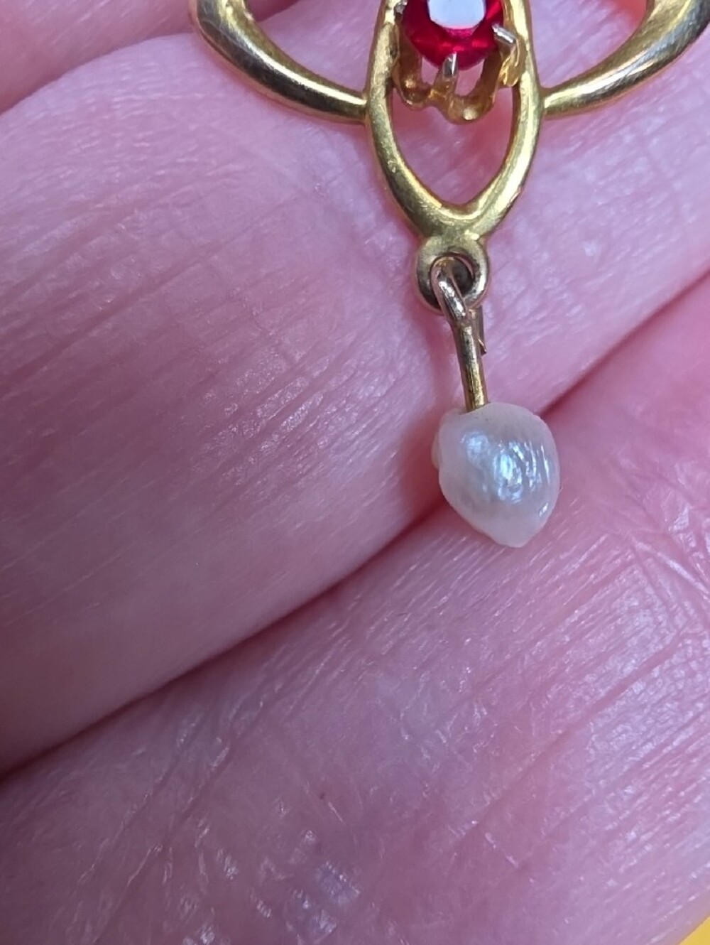 Authentic Edwardian 10K Gold Lavalier Pendant Necklace Drop Ruby Pearl - Picture 5 of 11
